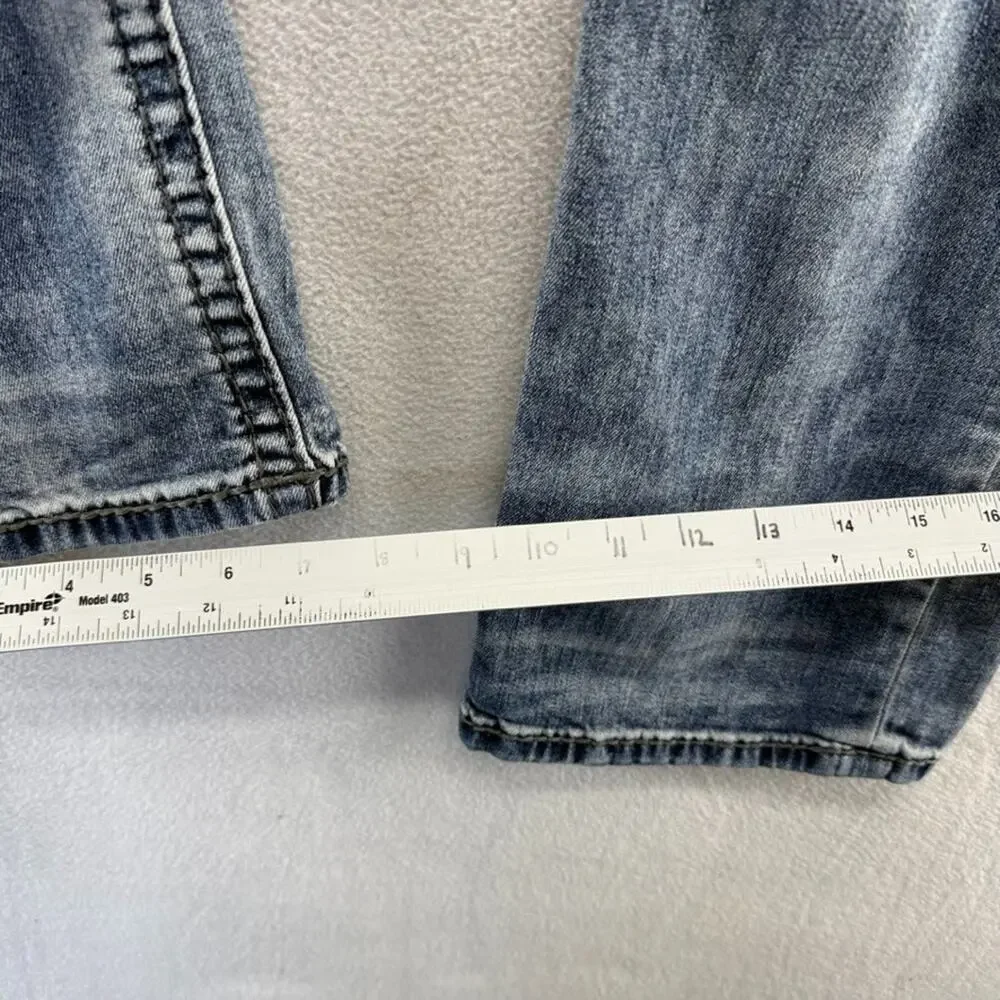 Rock Revival Jeans men's 34 Blue Zed Straight Whisker Distressed Faded Whisker